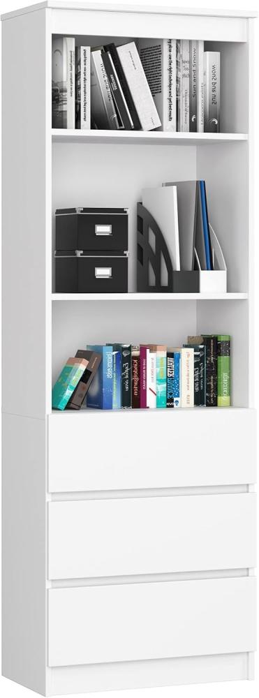 Home Collective Bücherregal Schrank Büroregal weiß 60cm breit 180cm hoch, mit 3 Schubladen Bild 1