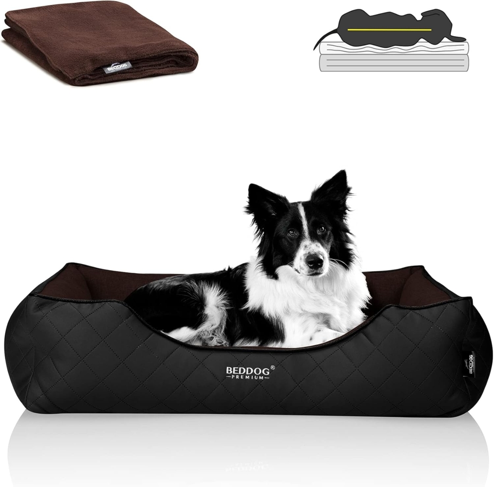 BedDog PREMIUM Orthopädisches Hundebett WUFFI, Memory Foam, mit abnehmbaren Bezug MOCCA (braun/schwarz), (XL) ca. 90x80x25cm Bild 1