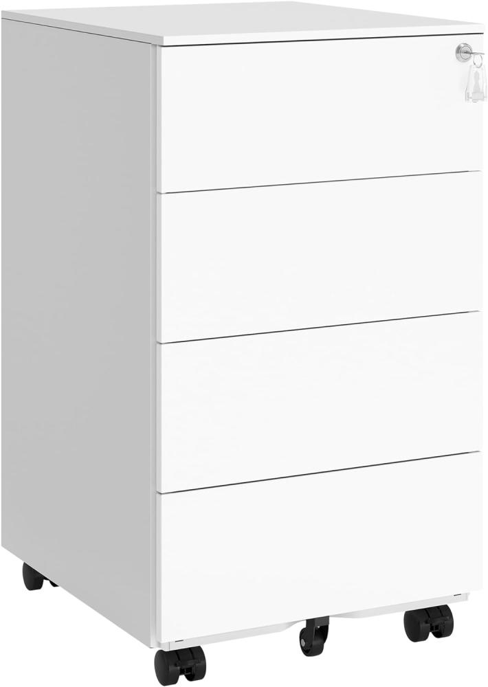 Songmics Rollcontainer, Metallschrank, mobiler Aktenschrank, Druckertisch, abschließbar, 4 Schubladen, Unterschrank, vormontiert, Büro, Homeoffice, 45,1 x 39 x 69,3 cm, wolkenweiß OFC064W14 Bild 1