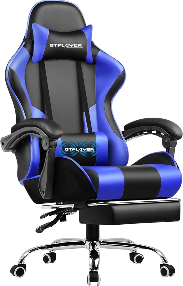 GTPLAYER Bürostuhl Gaming Stuhl Gaming Sessel Ergonomischer Gamer Stuhl mit Fußstütze, Kopfstütze Lendenkissen, Gepolstert Gaming Chair, Drehsessel Blau Bild 1