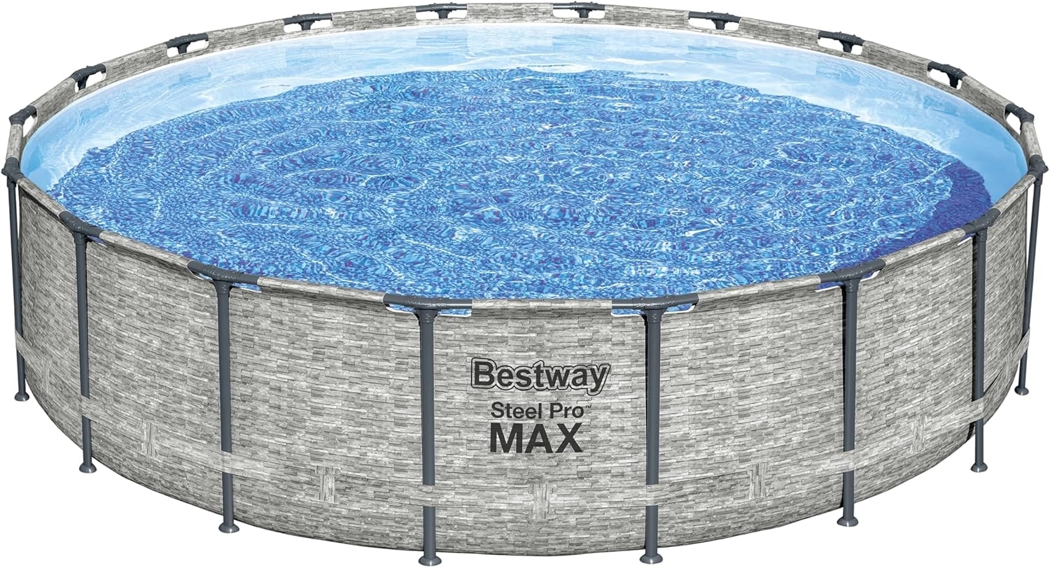 Bestway 'Steel Pro MAX™ Solo' Pool, ohne Zubehör, rund, Steinwand-Optik (Cremegrau), Ø 549 x 122 cm Bild 1