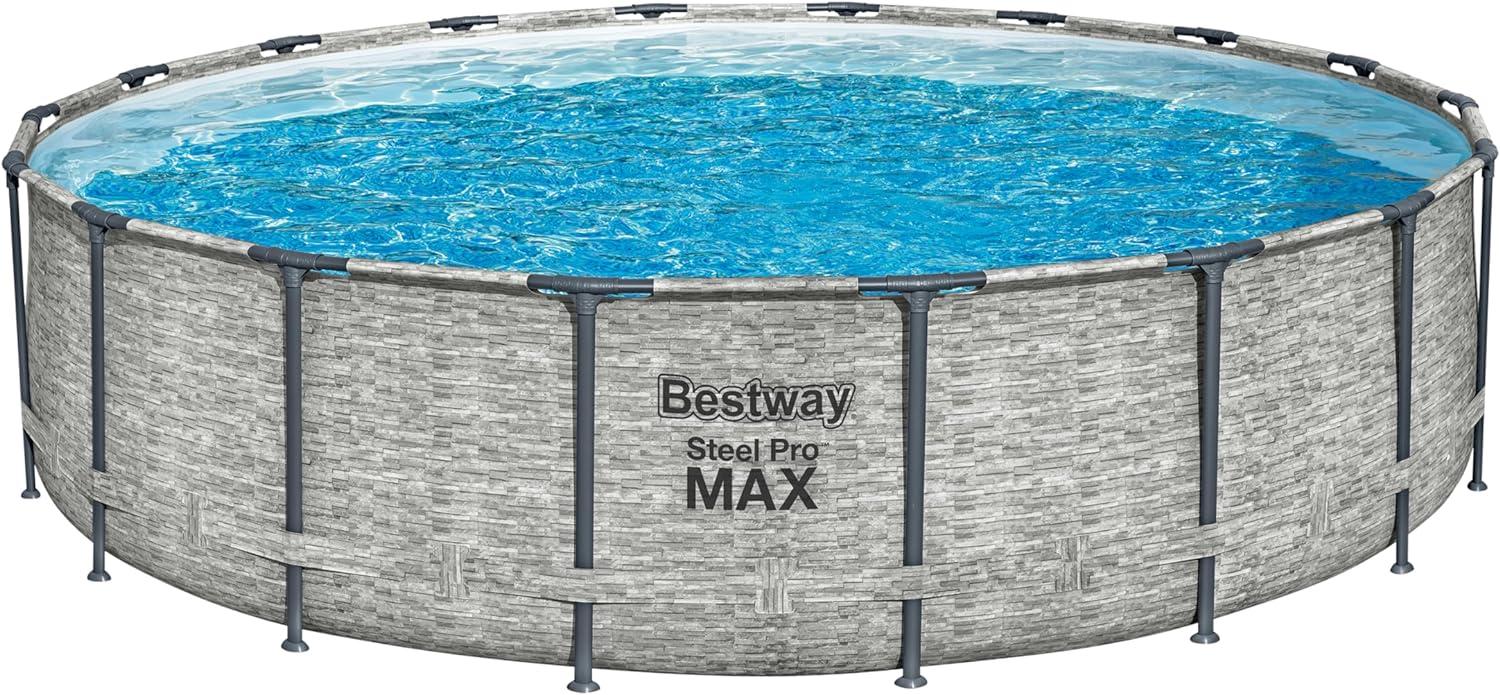 Steel Pro MAX™ Solo Pool ohne Zubehör Ø 549 x 122 cm, Steinwand-Optik (Cremegrau), rund Bild 1