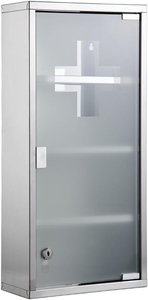 Zedelmaier Medizinschrank aus Edelstahl,Medikamenten Aufbewahrung,Medikamentenschrank 4 Fächer,Apothekerschrank,Hängend,Abschließbarer Medizinschrank,57 x 27 x 12 cm,Weiß Bild 1