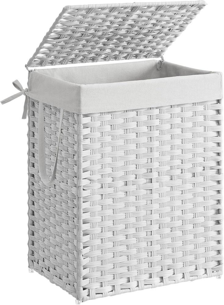 Songmics Wäschekorb handgeflochten, Rattan Weiß, 90L 46 x 33 x 60 cm Bild 1