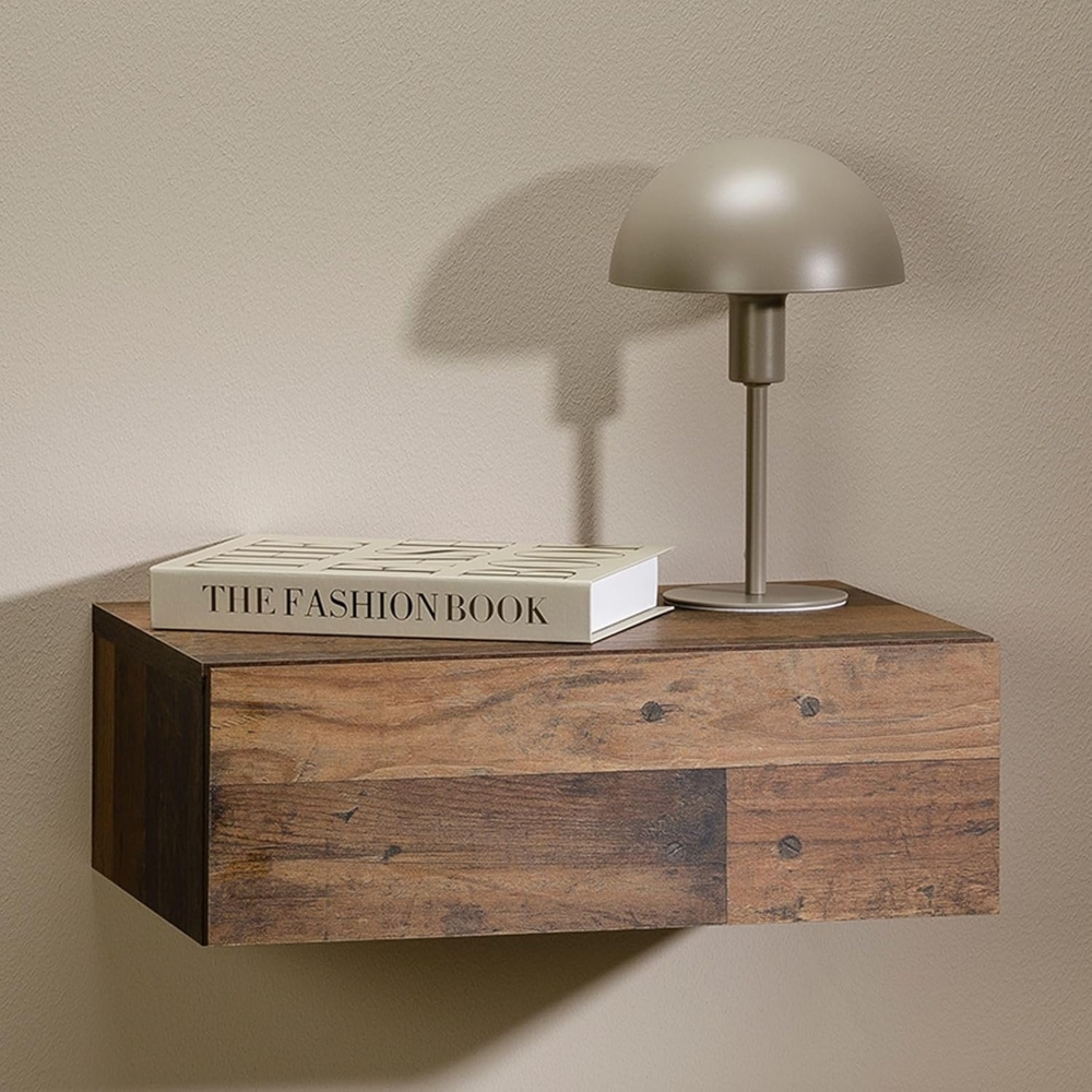 CARO-Möbel Wandregal Anne hängende Nachtkommode Wandboard Nachttisch mit 1 Schublade schwebend, grifflos, in OldStyle Vintage Optik Bild 1