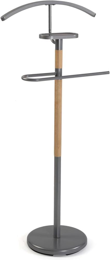 Versa Holstebro Moderner und multifunktionaler Herrendiener mit 2 Haken oder Aufhängern für Männer- oder Damenkleidung, Maßnahmen (H x L x B) 112 x 28,8 x 46,5 cm, Metall und Holz, Farbe: Grau Bild 1