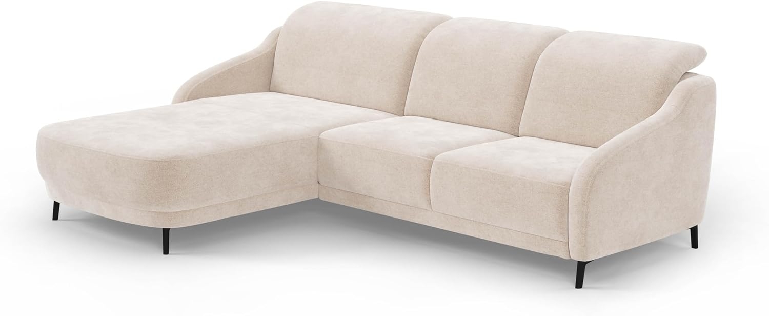 CAVADORE Ecksofa Blue/Moderne Eckcouch mit Longchair, inklusiv Kopfteilverstellung, Vorziehsitz motorisch, Klapptisch und mattschwarzen Metallfüßen / 271 x 93 x 191 / Mikrofaser, Beige Bild 1