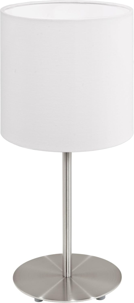 Eglo 31594 Tischlampe PASTERI nickel-matt, Textil weiss E27 max. 1X60W H:40cm Ø18cm mit Kabelschalter Bild 1
