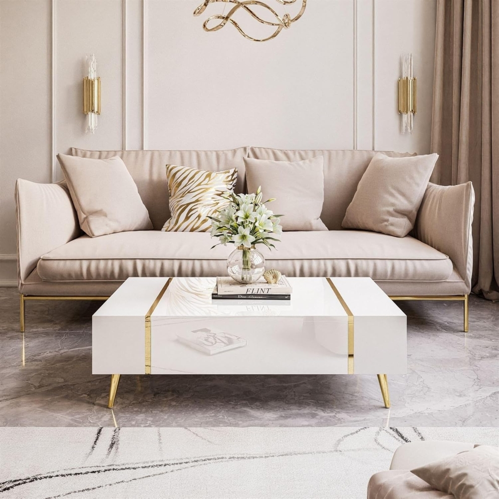 Lookway Couchtisch ONYX auf goldenen Beinen Hochglanz Bild 1