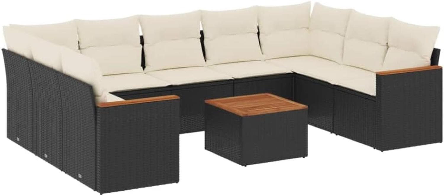 vidaXL 10-tlg. Garten-Sofagarnitur mit Kissen Schwarz Poly Rattan 3258682 Bild 1