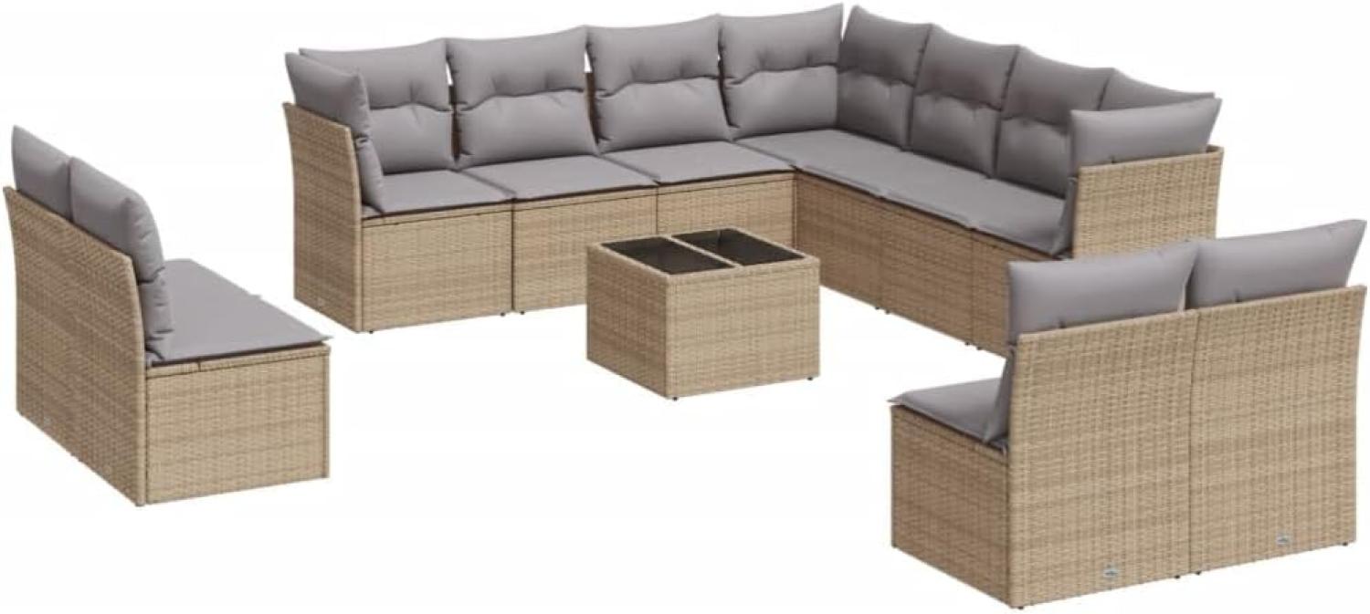 vidaXL 12-tlg. Garten-Sofagarnitur mit Kissen Beige Poly Rattan 3217829 Bild 1