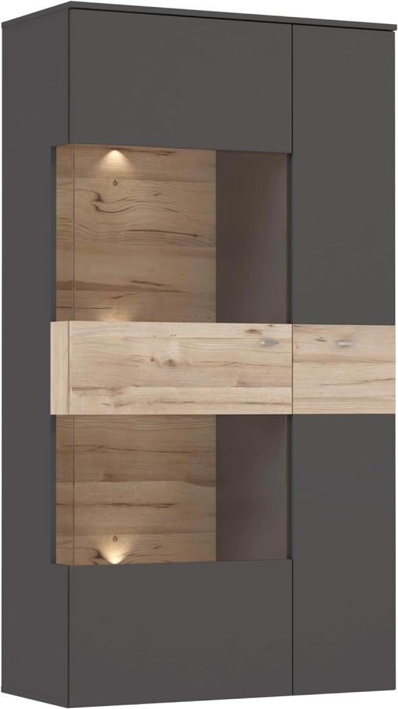 FORTE Como Highboardvitrine mit LED Beleuchtung, Holzwerkstoff, Grau/Braun/Braun, 90,1 x 168,1 x 41,3 cm Bild 1