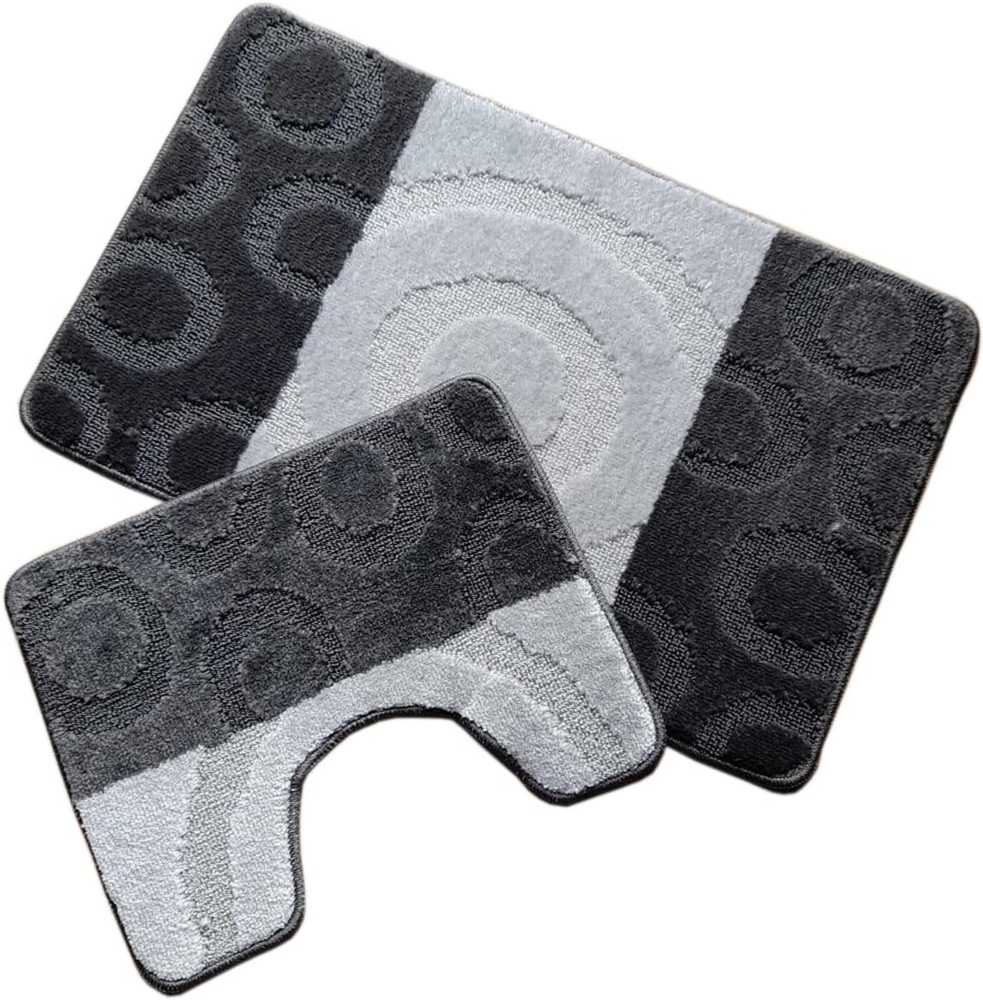 CaliCosy Bad- und WC-Teppichset graue Kreise - Grau Bild 1