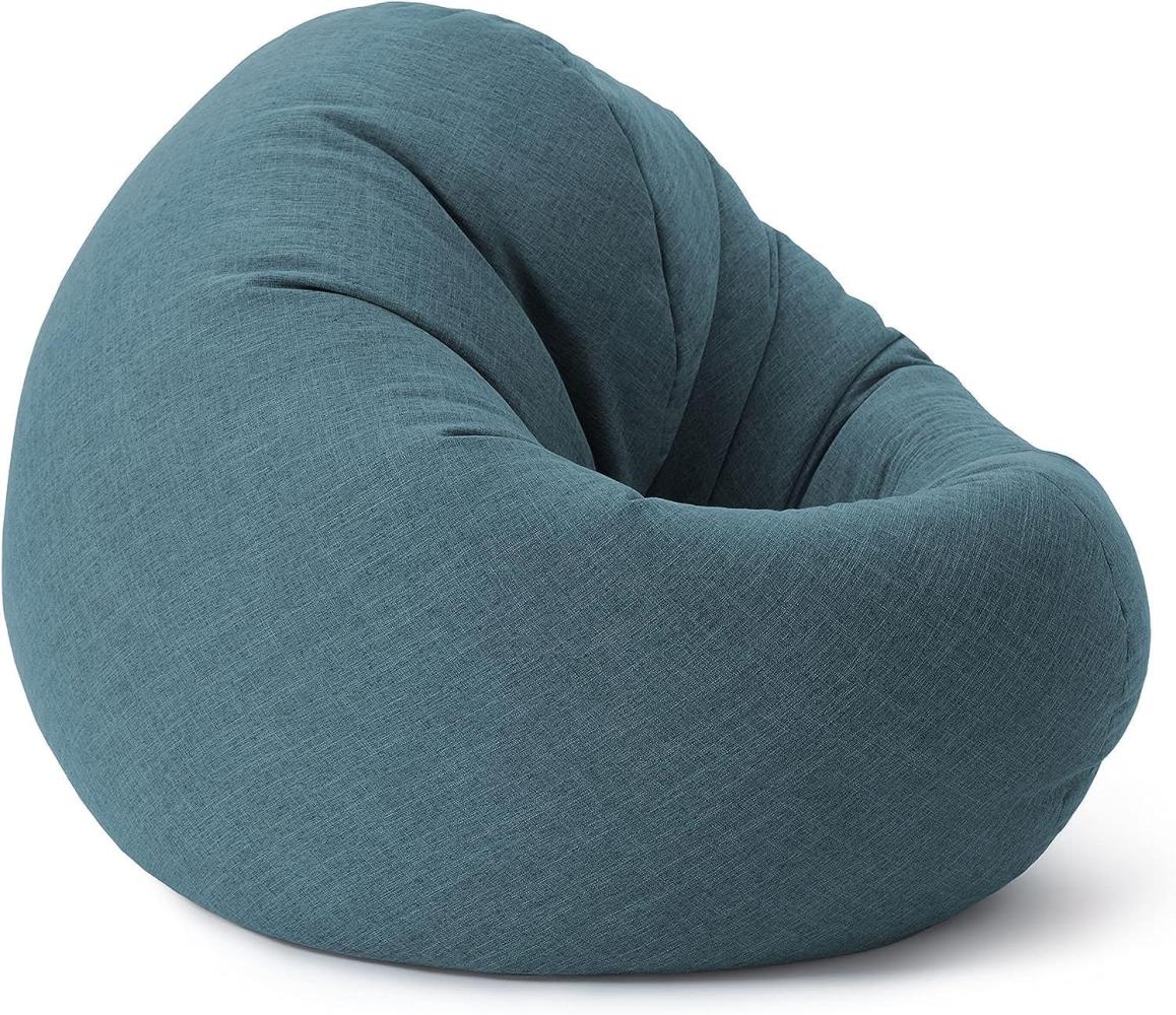 Lumaland Interior Line 2-in-1 Sitzsack, Runder Komfort-Sitzsack für drinnen, 300l Füllung, 120 x 80 x 75 cm, Leinen Look and Feel, Aqua Bild 1