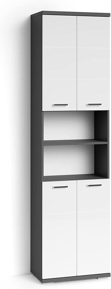 byLIVING Badezimmer-Hochschrank NEBRASKA / Anthrazit matt, Türen Hochglanz weiß lackiert / B 50, H 192, T 31,5 cm / 4 Türen mit offenen Elementen & viel Stauraum Bild 1