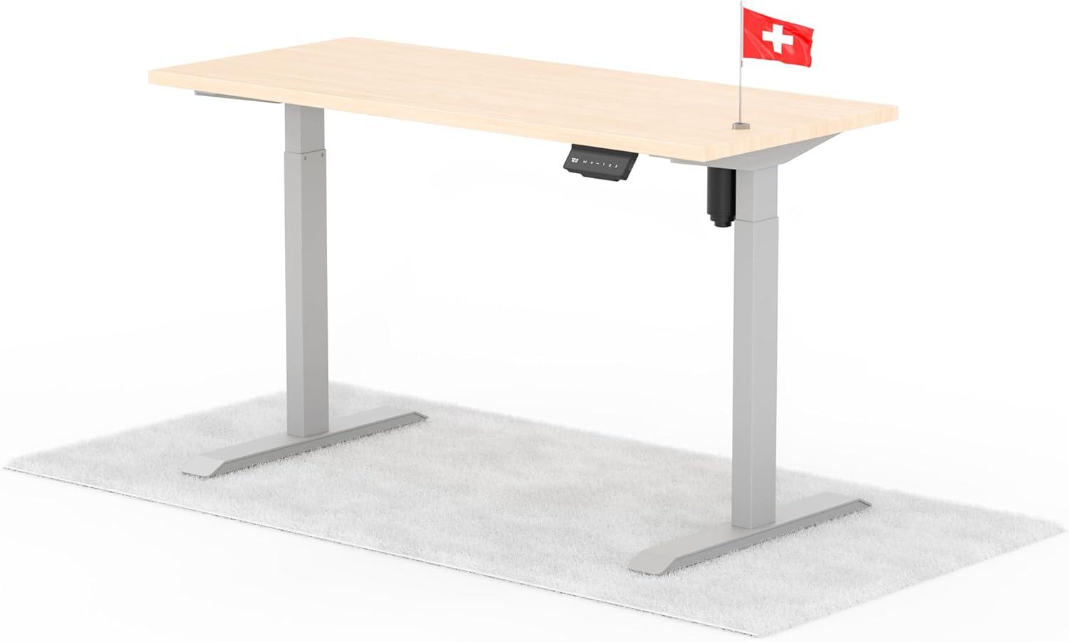 elektrisch höhenverstellbarer Schreibtisch ECO 140 x 60 cm - Gestell Grau, Platte Eiche Bild 1