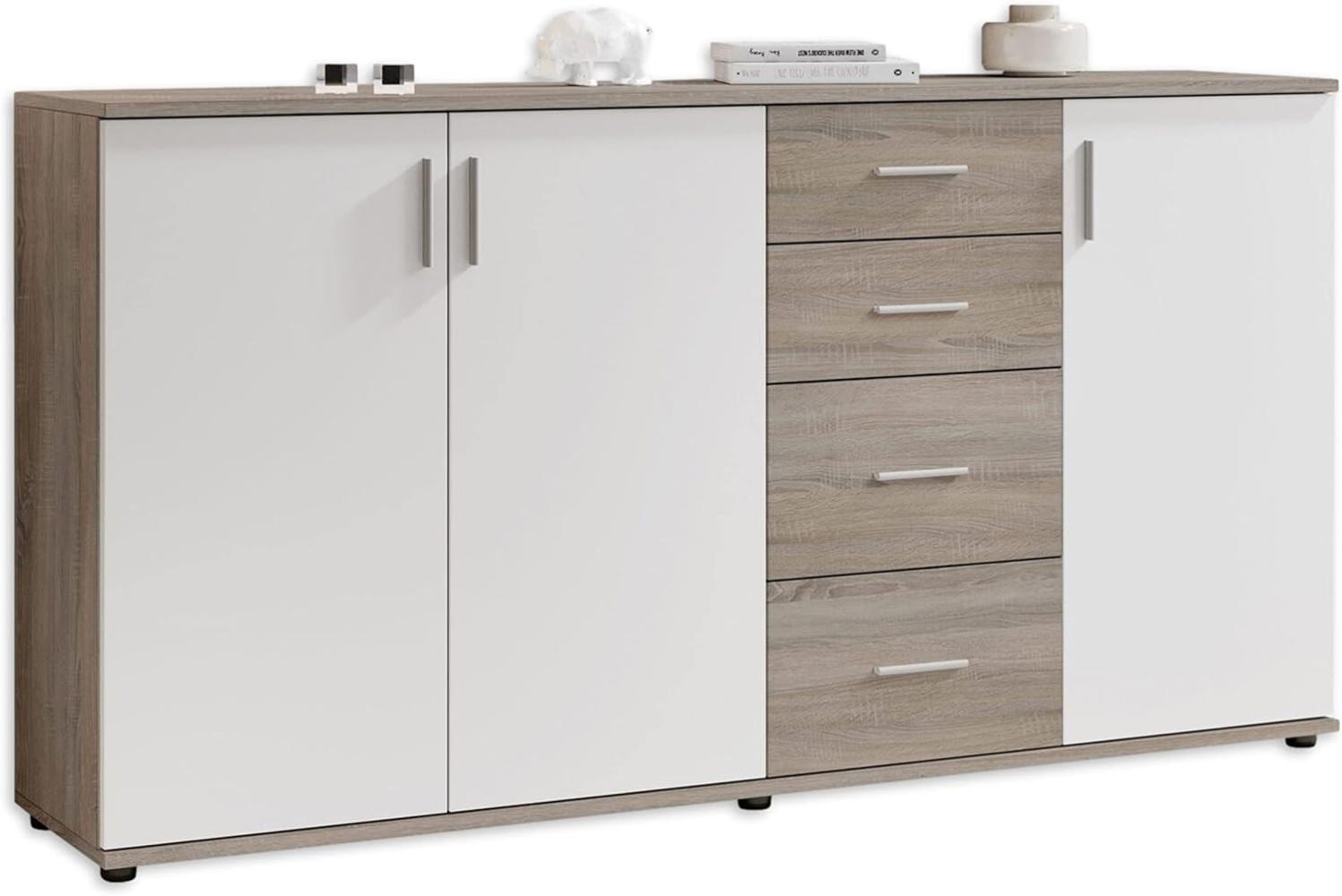 Stella Trading Bobby Kommode in Eiche Sonoma Optik, dunkel - Modernes Sideboard mit viel Stauraum für Ihren Wohnbereich - 160 x 82 x 35 cm (B/H/T) Bild 1