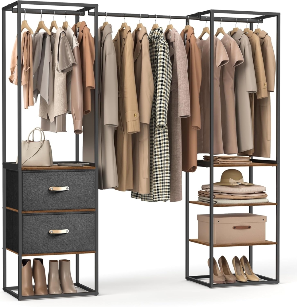 Songmics Kleiderschrank Kleiderständer hochbelastbar, 2 Schubladen, 4 Ablagen, braun Bild 1