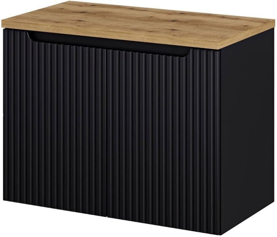 Waschbeckenunterschrank Skelbolu mit 2 Türen 80x60x40cm Schwarz/Eichenoptik [en. casa] Bild 1