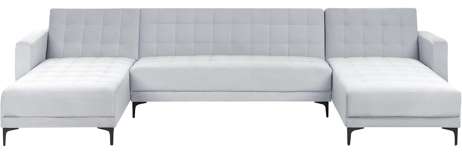 U-förmiges Modul Schlafsofa 5-Sitzer ABERDEEN Samtstoff Hellgrau Bild 1