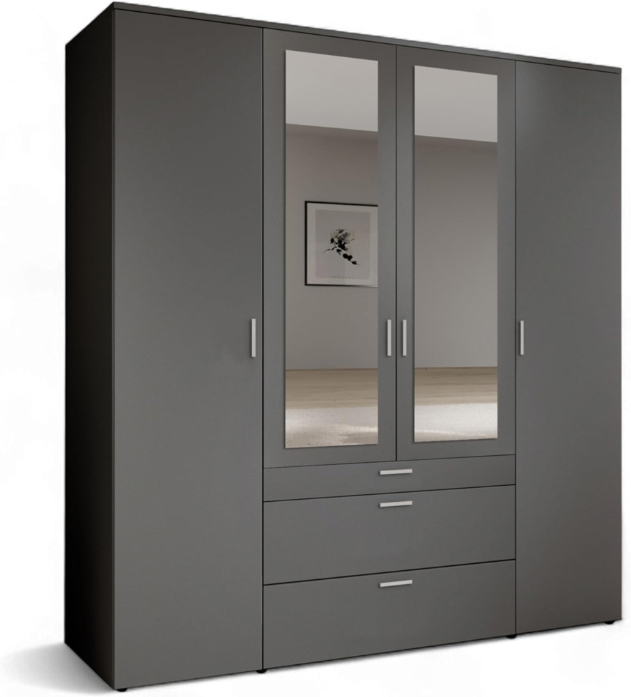 Stella Trading Nuka Kleiderschrank In Hellgrau, Graphit - Vielseitiger Drehtürenschrank 4-türig Für Ihr Schlafzimmer - 201 X 226 X 60 Cm (B/H/T