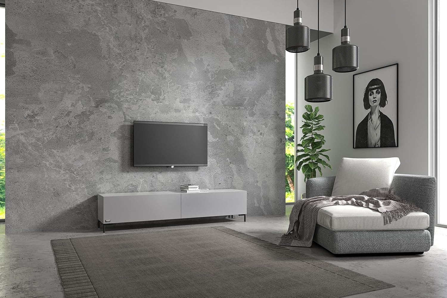 Wuun® TV-Board Lowboard Wohnwand TV-Bank Somero / 140cm /Perl-Matt-Grau/Vita Schwarz Bild 1