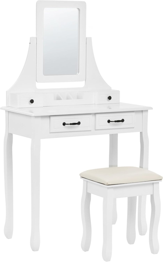 Schminktisch mit rechteckigem Spiegel Hocker 5 Schubladen weiß RAYON Bild 1