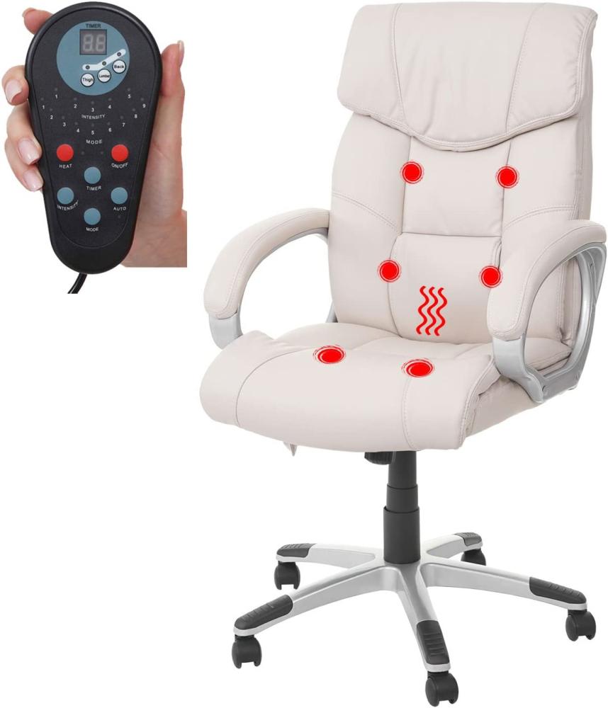 Massage-Bürostuhl HWC-A71, Drehstuhl Chefsessel, Heizfunktion Massagefunktion Kunstleder ~ creme Bild 1