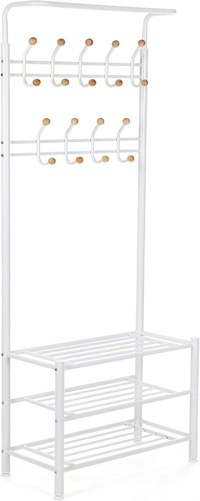 Songmics Garderobenständer Kleiderständer Rohrdurchmesser 32 mm mit 3 schuhablagen mit 18 Haken aus Metall, weiß, HSR04W Bild 1
