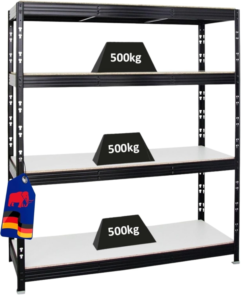 PROREGAL Profi Schwerlastregal Rhino BREIT schwarz HxBxT 180 x 160 x 60 cm Fachlast 500kg 4X Melamin-Ebenen 16mm Garagenregal, Lagerregal, Steckregal, Weitspannregal Bild 1