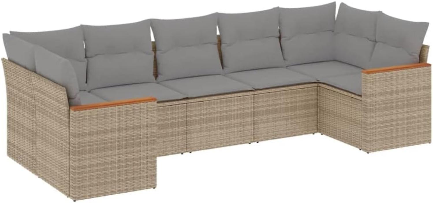 vidaXL 7-tlg. Garten-Sofagarnitur mit Kissen Beige Poly Rattan 3258671 Bild 1