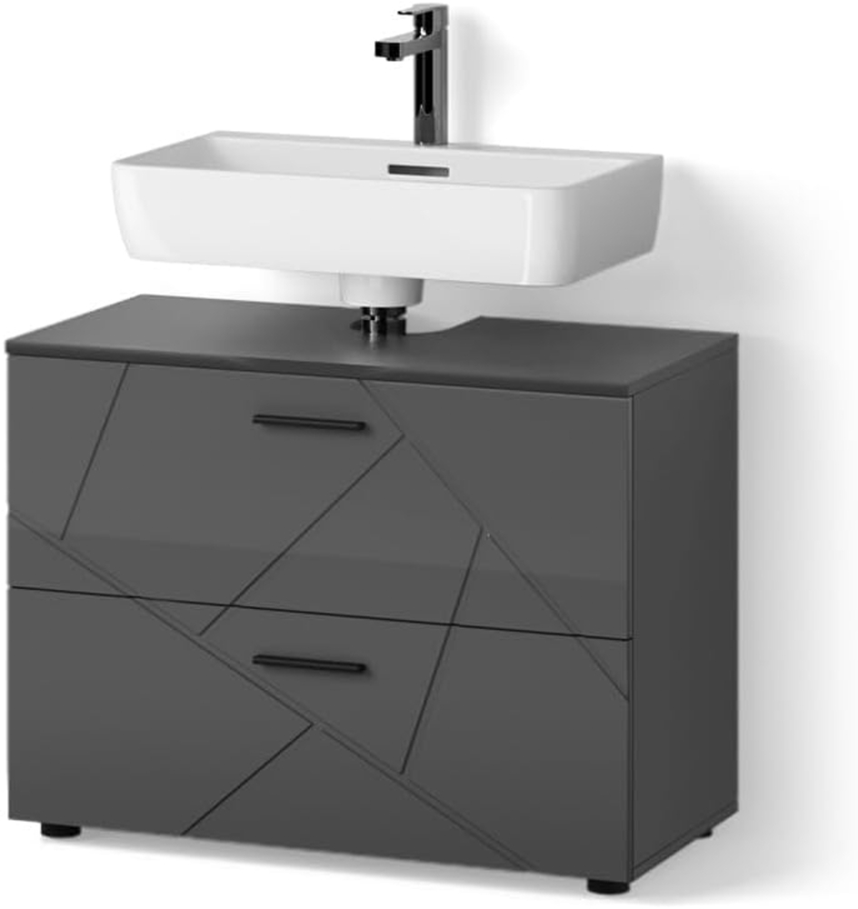 Livinity® Waschbeckenunterschrank Ronco, Anthrazit Hochglanz/Anthrazit, 80 x 58.6 cm Bild 1