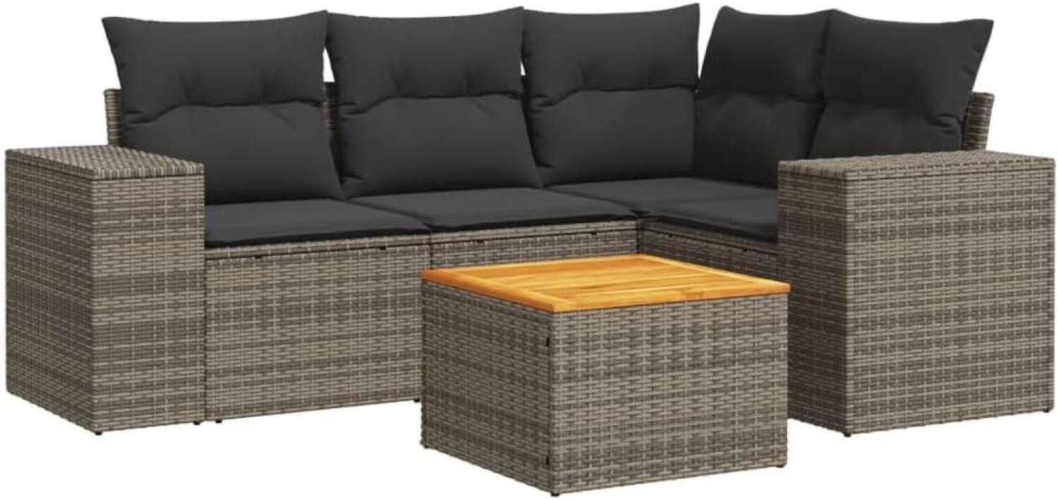 vidaXL 5-tlg. Garten-Sofagarnitur mit Kissen Grau Poly Rattan 3225430 Bild 1