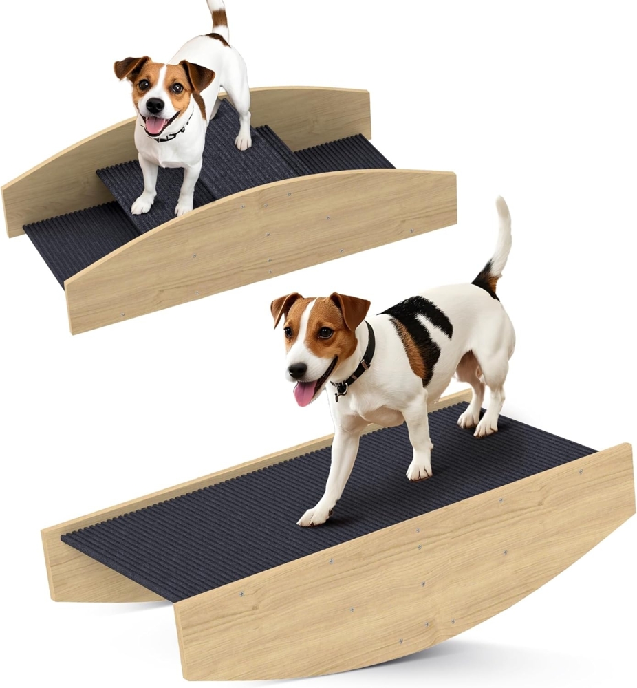 PawHut Agility-Hürde 2-in-1, aus Holz, für kleine, mittelgroße Hunde unter 15 kg, Tannenholz, Teppichstoff, Hundewippe (1-tlg) für Balance, Selbstvertrauen, 80 x 39,5 x 20 cm Naturholz Bild 1