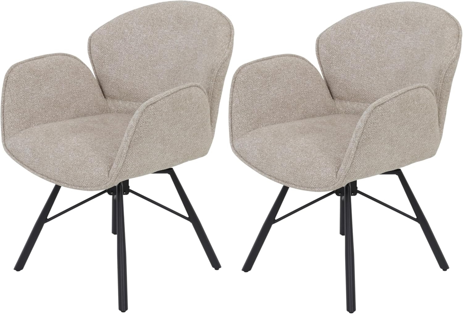 Hela Tische, 2er Set Esszimmerstuhl Armlehne Bristol, Bezug Webstoff Beige Boucleòptik, 360° drehbar, Metallgestell Bild 1