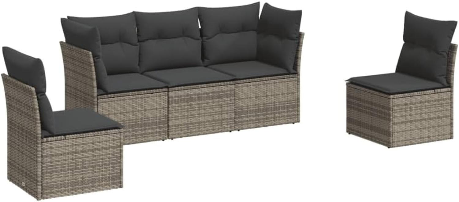 vidaXL 5-tlg. Garten-Sofagarnitur mit Kissen Grau Poly Rattan 3249189 Bild 1