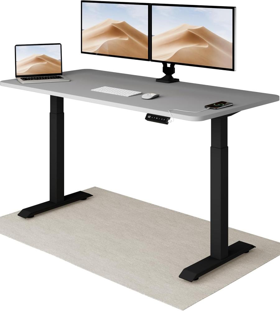 Höhenverstellbarer Schreibtisch (160 x 80 cm) - Sitz- & Stehpult mit Ladebuchsen - Schreibtisch Höhenverstellbar Elektrisch Touchscreen & Stahlfüßen - Schreibtisch Höhenverstellbar von Desktronic Bild 1