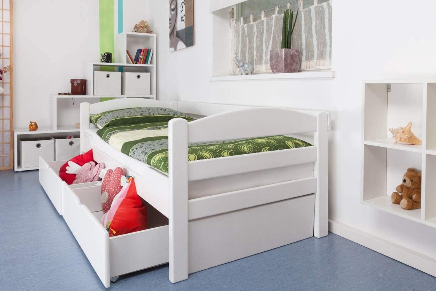 Einzelbett/FunktionsbettEasy Premium Line K1/n/s inkl 2 Schubladen und 2 Abdeckblenden, 90x200 cm Buche Vollholz massiv weiß lackiert Bild 1