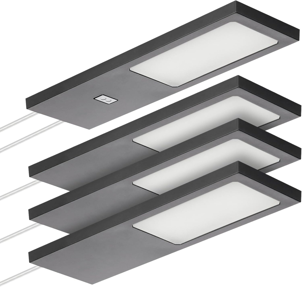 SO-TECH® LED Unterbauleuchte LED Möbelleuchte GIULIA II, stufenlos dimmbar, LED fest integriert, Neutralweiß, 4er Set neutralweiß mit/ohne Sensor inkl. 33W Trafo, schwarz Bild 1