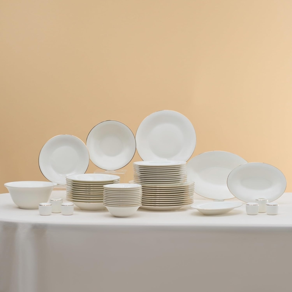 Karaca Geschirr-Set Karaca Fine Pearl Fame 58-teiliges Geschirrset für 12 Personen Gold, Geschirrset Feine Perle Tafelservice Tellerset Spülmaschinenfest Bild 1