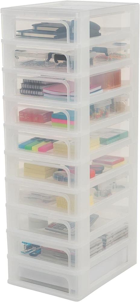 Iris Ohyama, Schubladenschrank, Schubladencontainer, 10 Schubladen mit 4 LFormat A4, durchsichtige Schubladen, Büro, Wohnzimmer - Organizer Chest OCH-2100 - Weiß Bild 1