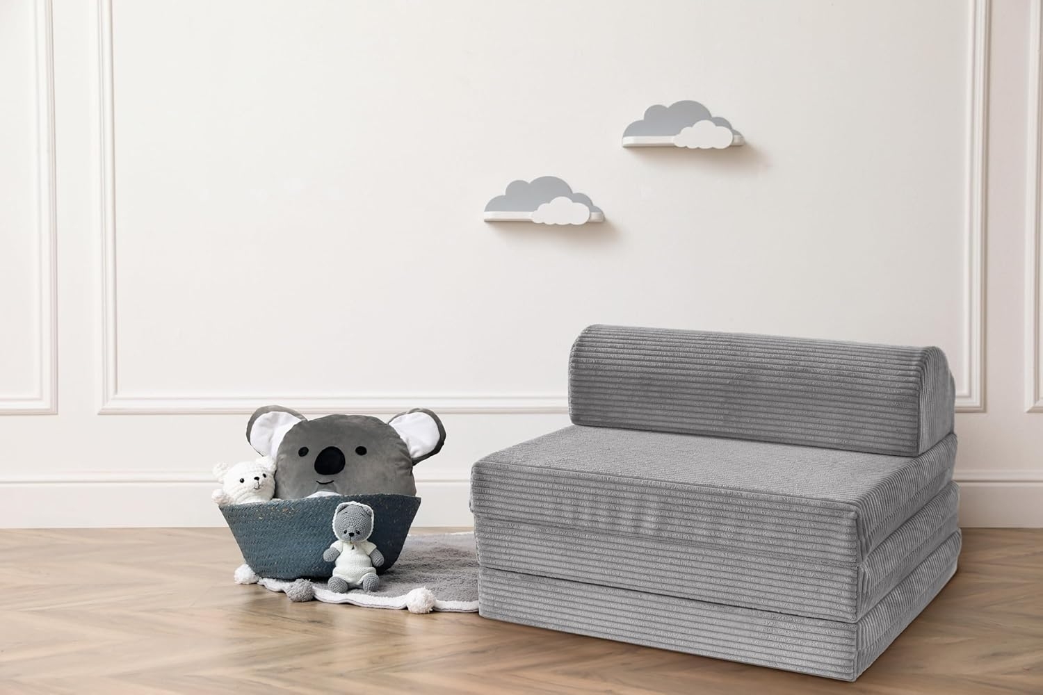 Traumnacht Kindersessel / Gästeklappmatratze Clara mit abnehmbaren Bezug aus hochwertigem Kord Gewebe, waschbar, 65 x 196 x 8,5 cm, grau, produziert nach deutschem Qualitätsstandard Bild 1