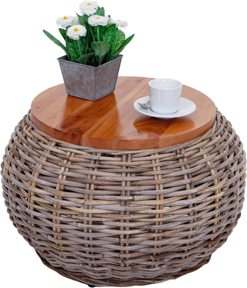 Beistelltisch HWC-M30, Rattantisch Blumentisch Kaffeetisch Loungetisch Holztisch, rund 33x49x49cm, Kubu Rattan natur Bild 1