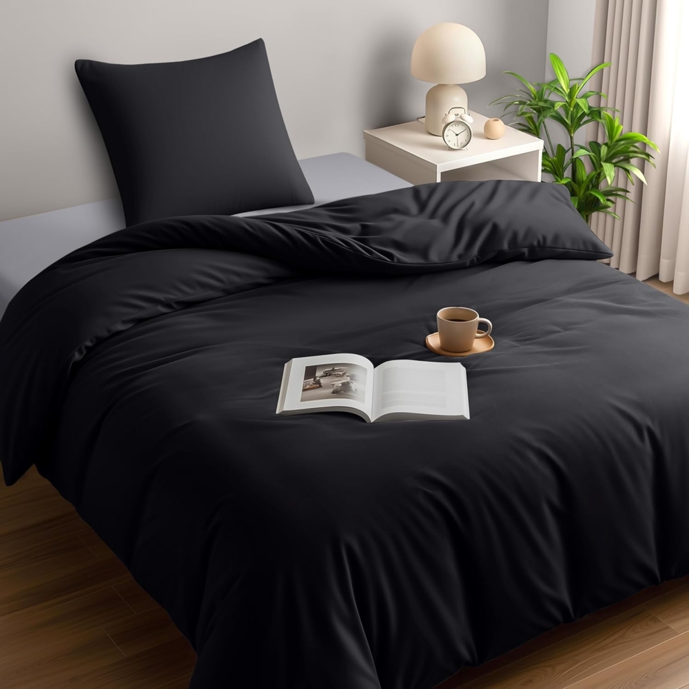 Utopia Bedding Bettwäsche 140x200 Set - Mikrofaser Bettbezug 140x200 cm + 1 Kissenbezug 65x65 cm - Schwarz Bild 1