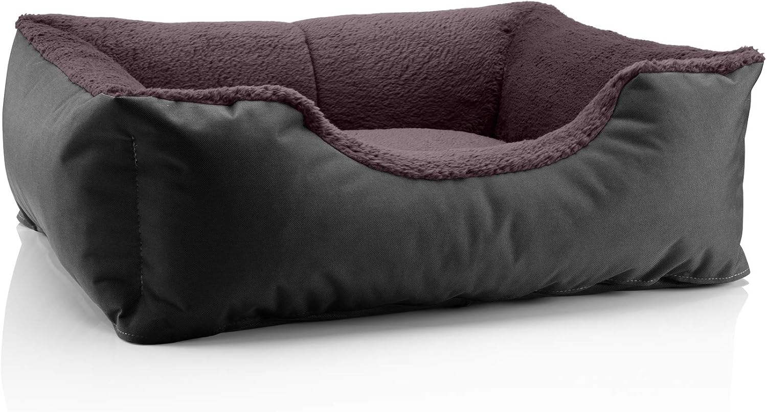 BedDog Hundebett TEDDY, Hundesofa aus Cordura und Microfaser-Velours, waschbares Hundebett mit Rand, Hundekissen vier-eckig (M) ca. 70 x 55 x 18 cm, BLACK-FIELD (schwarz/braun) Bild 1