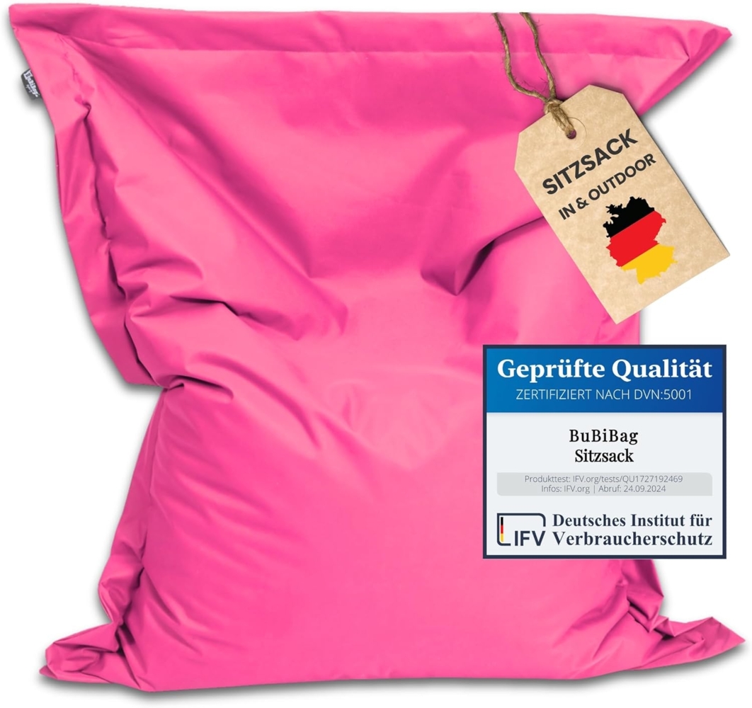 BuBiBag XXL Sitzsack, Outdoor Sitzsäcke für Kinder und Erwachsene, Bodenkissen Beanbag Fatboy wetterfest (Pink 190x145 cm) Bild 1