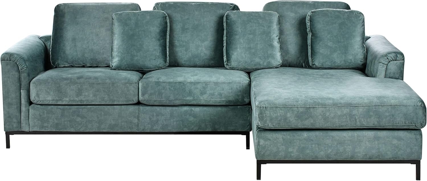 Ecksofa 4-Sitzer OSLO Samtstoff Blaugrün linksseitig Bild 1