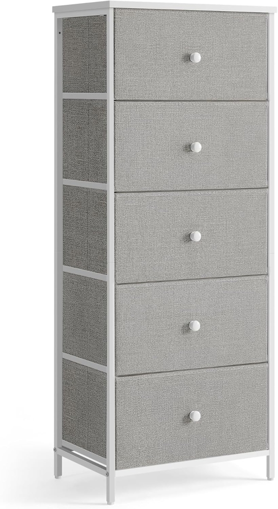 Songmics Kommode, Aufbewahrungsschrank mit 5 Stoff-Schubladen, Metallrahmen, hoch und schmal, taubengrau-cremeweiß LTSDE315G01 Bild 1