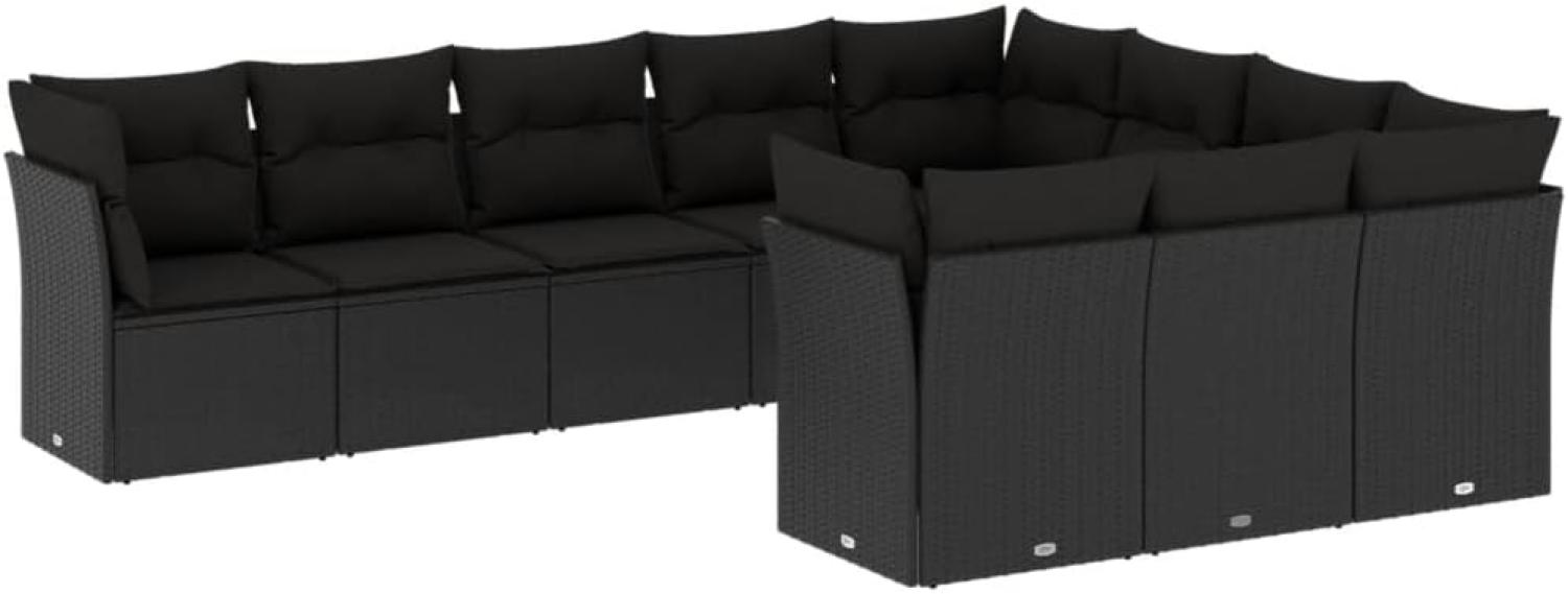 vidaXL 10-tlg. Garten-Sofagarnitur mit Kissen Schwarz Poly Rattan 3218215 Bild 1