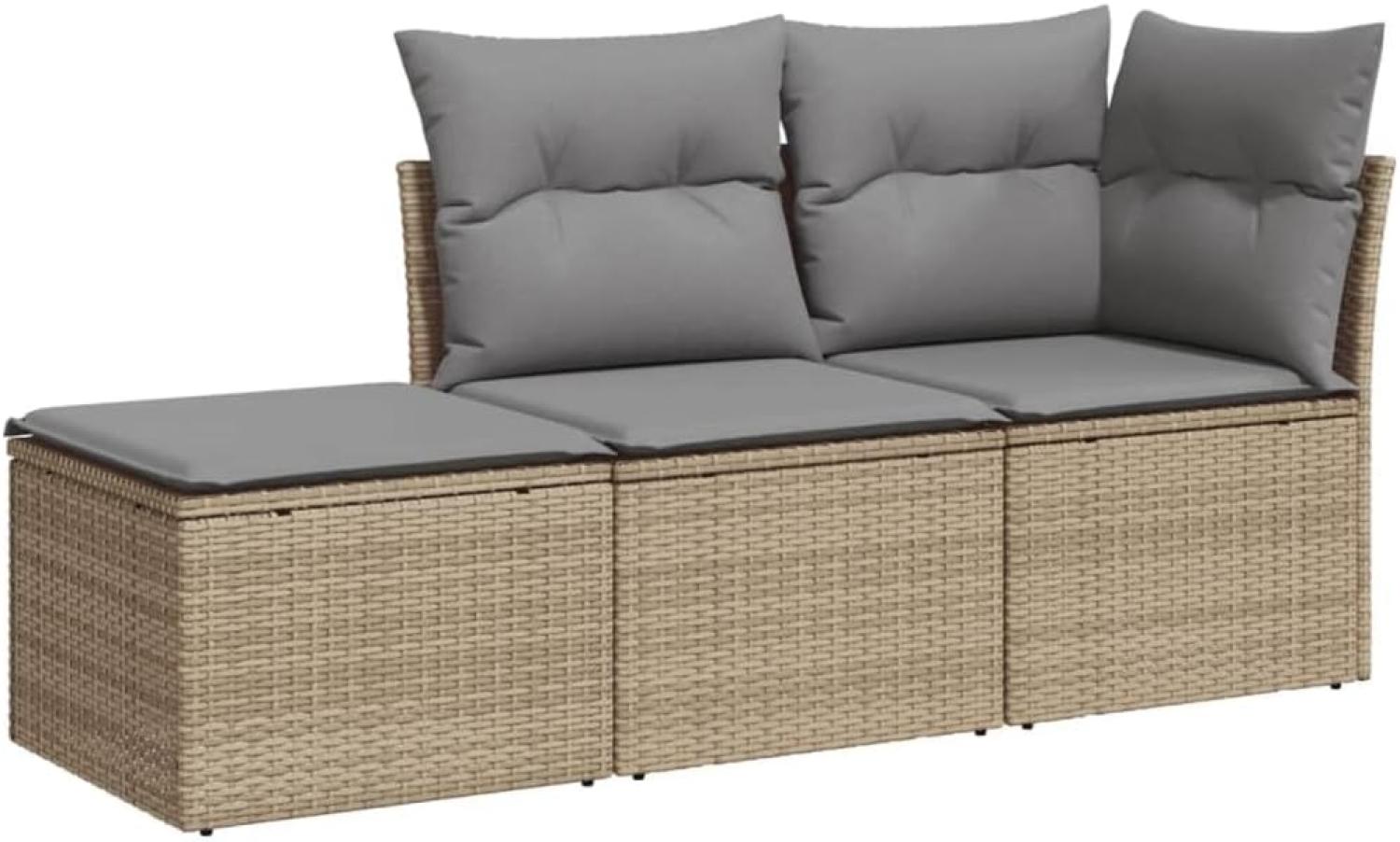 vidaXL 3-tlg. Garten-Sofagarnitur mit Kissen Beige Poly Rattan 3217469 Bild 1